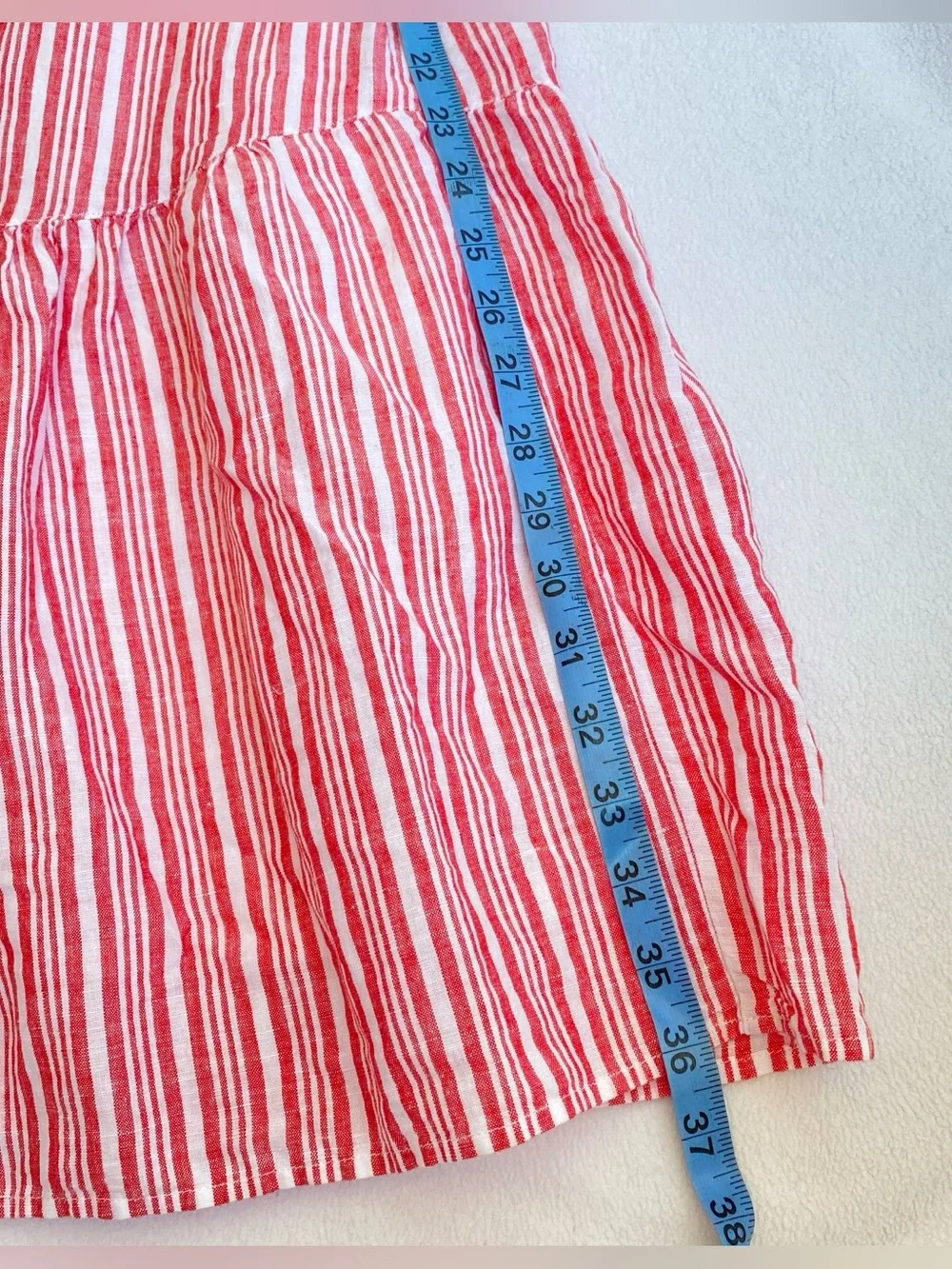 TALBOTS Linen/Cotton Blend Maxi Skirt Red/White Striped Elastic Waist Flare Sz L